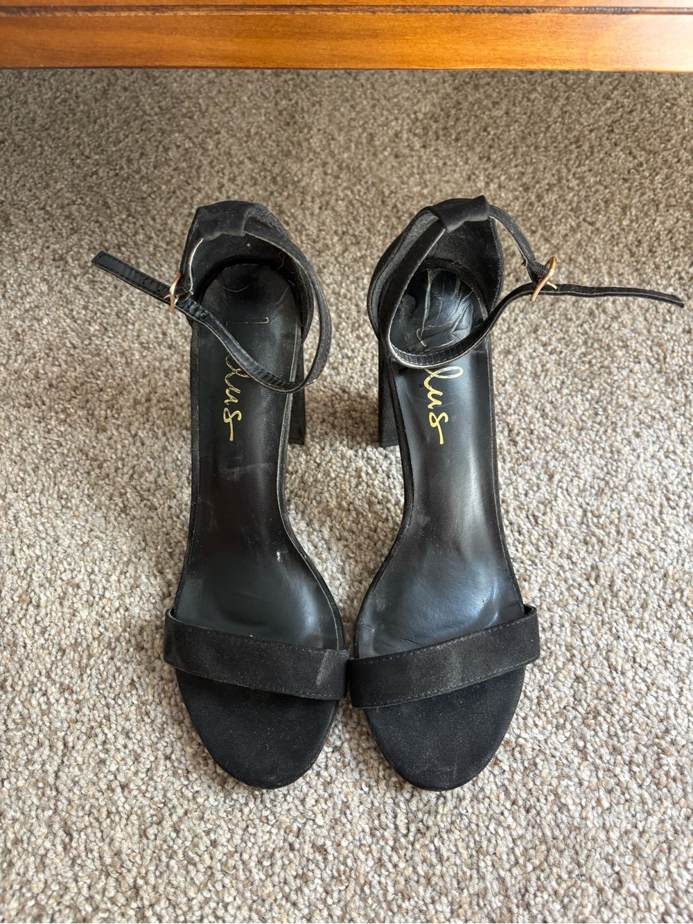 Lulu's Black Suede Ankle-Strap Block Heels